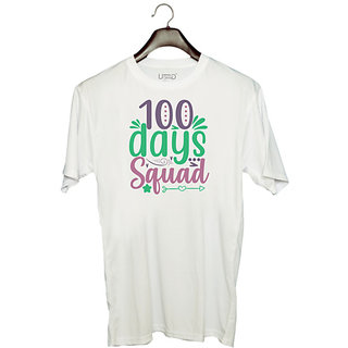                       UDNAG Unisex Round Neck Graphic 'Squade | 100 days squad' Polyester T-Shirt White                                              