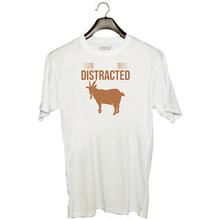                       UDNAG Unisex Round Neck Graphic 'Goats | easily distracted by goats' Polyester T-Shirt White                                              