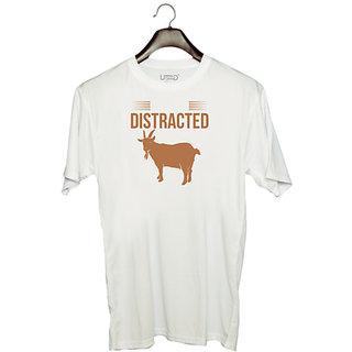                       UDNAG Unisex Round Neck Graphic 'Goats | easily distracted by goats' Polyester T-Shirt White                                              