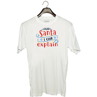                       UDNAG Unisex Round Neck Graphic 'Christmas Santa | dear santa i can explainn' Polyester T-Shirt White                                              