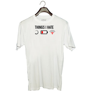                       UDNAG Unisex Round Neck Graphic 'Coder | Things i hate' Polyester T-Shirt White                                              