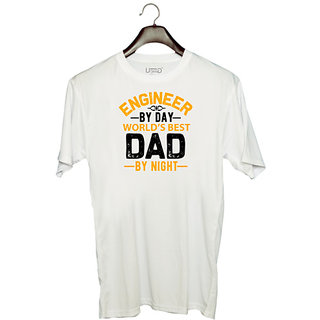                       UDNAG Unisex Round Neck Graphic 'Dad Father | engineer by day worlds best dad by night' Polyester T-Shirt White                                              