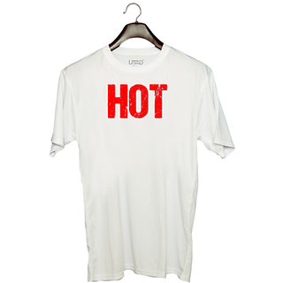                       UDNAG Unisex Round Neck Graphic 'Couple | Hot' Polyester T-Shirt White                                              