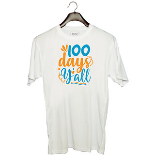                       UDNAG Unisex Round Neck Graphic 'You All | 100 days yalll' Polyester T-Shirt White                                              