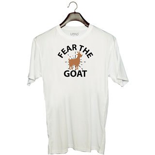                       UDNAG Unisex Round Neck Graphic 'Goat | fear the goat' Polyester T-Shirt White                                              