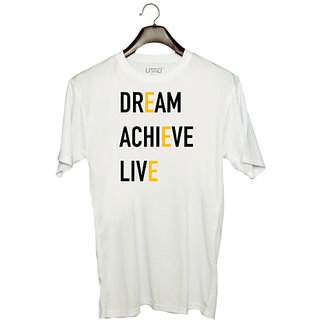                       UDNAG Unisex Round Neck Graphic 'Dream achive Live' Polyester T-Shirt White                                              