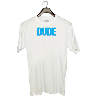                       UDNAG Unisex Round Neck Graphic 'Love Couple | Dude' Polyester T-Shirt White                                              