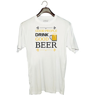                       UDNAG Unisex Round Neck Graphic 'Beer | Good People Drink' Polyester T-Shirt White                                              