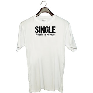                       UDNAG Unisex Round Neck Graphic 'Couple | Single ready to mingle' Polyester T-Shirt White                                              