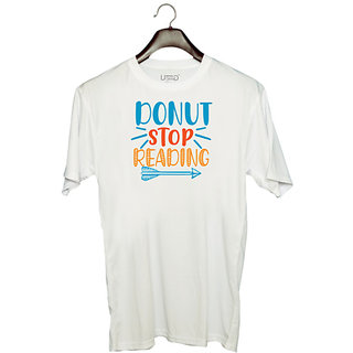                      UDNAG Unisex Round Neck Graphic 'School Teacher | donut stop readingg' Polyester T-Shirt White                                              