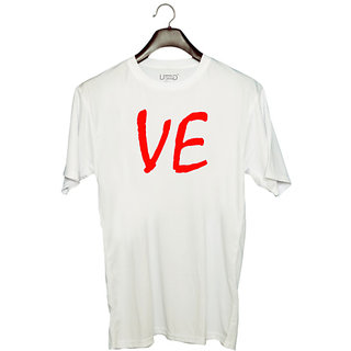                      UDNAG Unisex Round Neck Graphic 'Couple | Ve' Polyester T-Shirt White                                              
