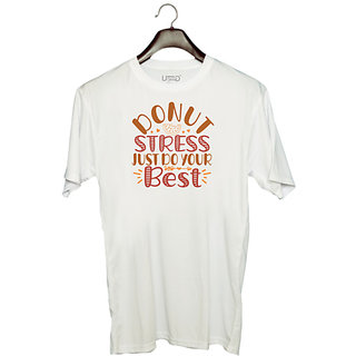                       UDNAG Unisex Round Neck Graphic 'School Teacher | donut stress just do your best' Polyester T-Shirt White                                              
