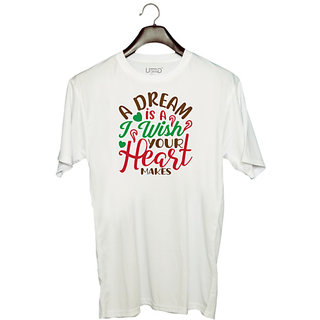                       UDNAG Unisex Round Neck Graphic 'Heart | a dream is a i wise your heart makes' Polyester T-Shirt White                                              