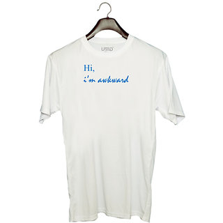                       UDNAG Unisex Round Neck Graphic 'Hi, i'm awkward' Polyester T-Shirt White                                              
