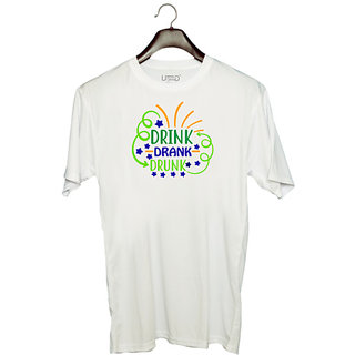                       UDNAG Unisex Round Neck Graphic 'Teacher | drink drank drunk' Polyester T-Shirt White                                              