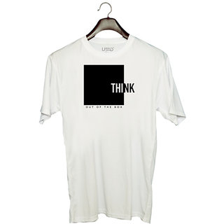                       UDNAG Unisex Round Neck Graphic 'Think out of the box' Polyester T-Shirt White                                              