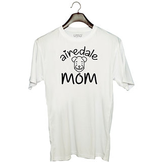                       UDNAG Unisex Round Neck Graphic 'Mom | airedale mom' Polyester T-Shirt White                                              