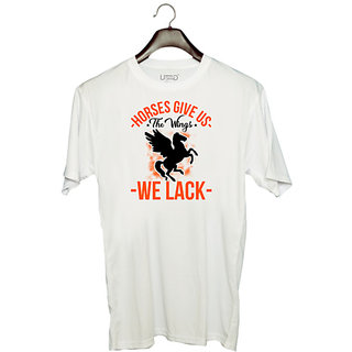                       UDNAG Unisex Round Neck Graphic 'Black Horse | horses give us the wings we lack' Polyester T-Shirt White                                              