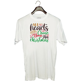                       UDNAG Unisex Round Neck Graphic 'Christmas | all hearts come home christmas' Polyester T-Shirt White                                              