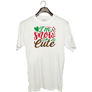                       UDNAG Unisex Round Neck Graphic 'Cute | i a'm snow cute' Polyester T-Shirt White                                              