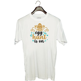                       UDNAG Unisex Round Neck Graphic 'Easter | egg hunt is on' Polyester T-Shirt White                                              
