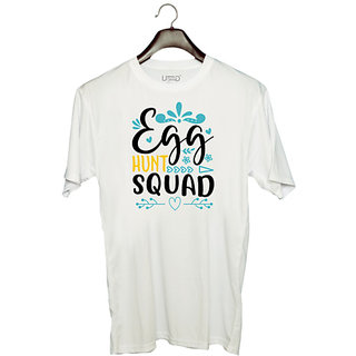                       UDNAG Unisex Round Neck Graphic 'Easter | EGG HUNT squad 2' Polyester T-Shirt White                                              