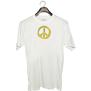                       UDNAG Unisex Round Neck Graphic 'Peace symbol' Polyester T-Shirt White                                              