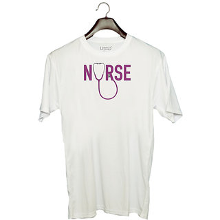                       UDNAG Unisex Round Neck Graphic 'Nurse | Doctor' Polyester T-Shirt White                                              
