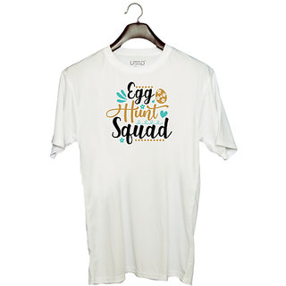                       UDNAG Unisex Round Neck Graphic 'Easter | egg hunt squadd' Polyester T-Shirt White                                              