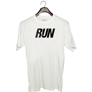                       UDNAG Unisex Round Neck Graphic 'Run' Polyester T-Shirt White                                              