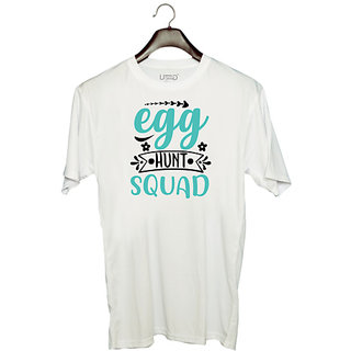                       UDNAG Unisex Round Neck Graphic 'Easter | egg hunt squaddd' Polyester T-Shirt White                                              