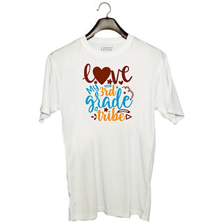                       UDNAG Unisex Round Neck Graphic 'School Teacher | love my 3rd grade tribe' Polyester T-Shirt White                                              