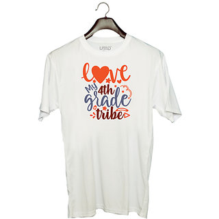                       UDNAG Unisex Round Neck Graphic 'School Teacher | love my 4th grade tribe' Polyester T-Shirt White                                              