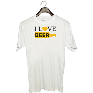                       UDNAG Unisex Round Neck Graphic 'Beer | I Love Beer1' Polyester T-Shirt White                                              