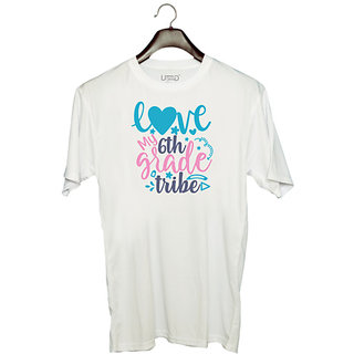                       UDNAG Unisex Round Neck Graphic 'School Teacher | love my 6th grade tribe' Polyester T-Shirt White                                              