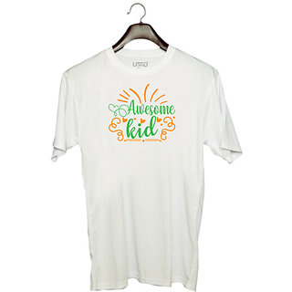                       UDNAG Unisex Round Neck Graphic 'Kid | Awesome kid' Polyester T-Shirt White                                              