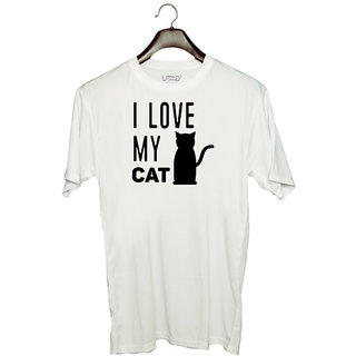                       UDNAG Unisex Round Neck Graphic 'Cat | I Love My Cat' Polyester T-Shirt White                                              