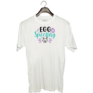                       UDNAG Unisex Round Neck Graphic 'Easter | egg specting Rabbit' Polyester T-Shirt White                                              