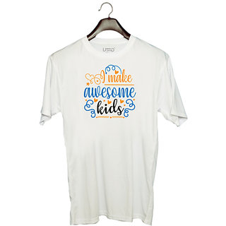                       UDNAG Unisex Round Neck Graphic 'Kids | I make awesome kids,' Polyester T-Shirt White                                              