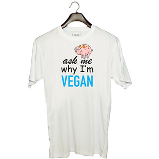                       UDNAG Unisex Round Neck Graphic 'Vegan | Ask me why i'm vegan' Polyester T-Shirt White                                              