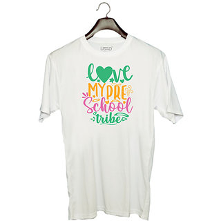                       UDNAG Unisex Round Neck Graphic 'School Teacher | love my pre-school tribe' Polyester T-Shirt White                                              