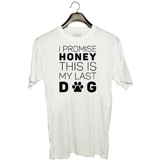                       UDNAG Unisex Round Neck Graphic 'Dog | I Promise Honey' Polyester T-Shirt White                                              