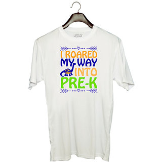                       UDNAG Unisex Round Neck Graphic 'I ROARED my way into pre' Polyester T-Shirt White                                              