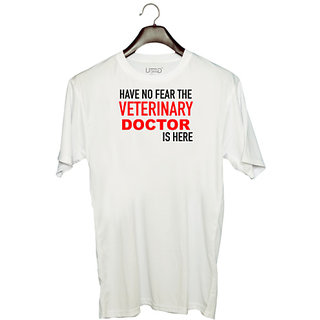                       UDNAG Unisex Round Neck Graphic 'Doctor | Have no fear the Veternary Doctor is here' Polyester T-Shirt White                                              