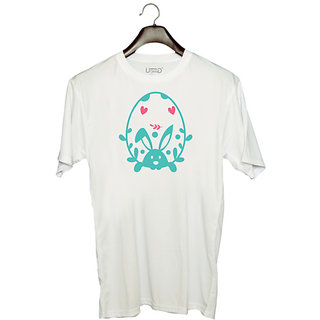                       UDNAG Unisex Round Neck Graphic 'Easter | egg specting' Polyester T-Shirt White                                              