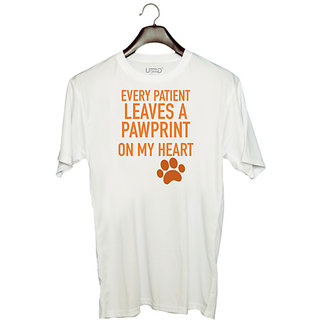                       UDNAG Unisex Round Neck Graphic 'Doctor | Every patient leaves pawprint on my heart' Polyester T-Shirt White                                              