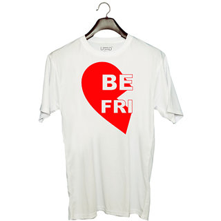                       UDNAG Unisex Round Neck Graphic 'Best Friend | BE FRI' Polyester T-Shirt White                                              