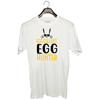                       UDNAG Unisex Round Neck Graphic 'Easter | egg cellent egg hunter' Polyester T-Shirt White                                              