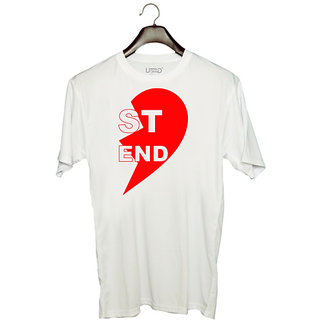                       UDNAG Unisex Round Neck Graphic 'Best Friend | ST END' Polyester T-Shirt White                                              