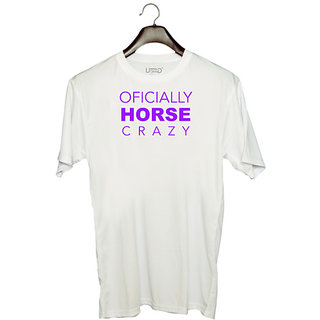                       UDNAG Unisex Round Neck Graphic 'Oficially Horse crazy' Polyester T-Shirt White                                              